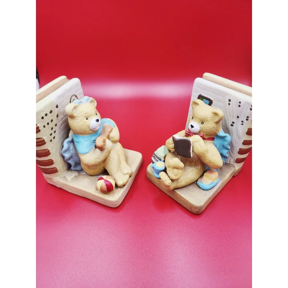 Teddy Bear Vintage Ceramic Bookends Boy Book‎ & Girl Music Shelf Decor Bear Set